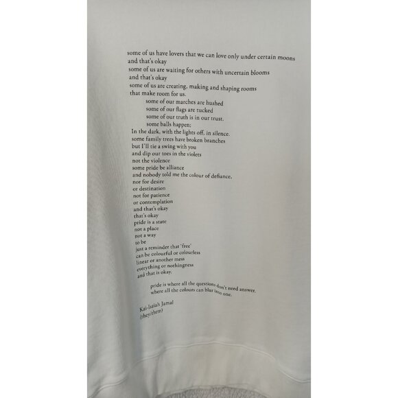 COS Women's White Word Art Poem Pullover Crewneck Sweatshirt Size M/L Love Pride - Picture 9 of 10